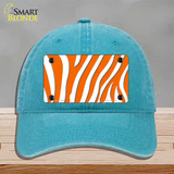 Orange White Zebra Novelty License Plate Hat Unconstructed Cotton / Lake Blue