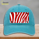 Red White Zebra Novelty License Plate Hat Unconstructed Cotton / Lake Blue