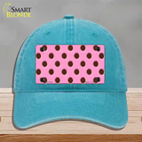 Chocolate Brown Polka Dots Pink Novelty License Plate Hat Unconstructed Cotton / Lake Blue