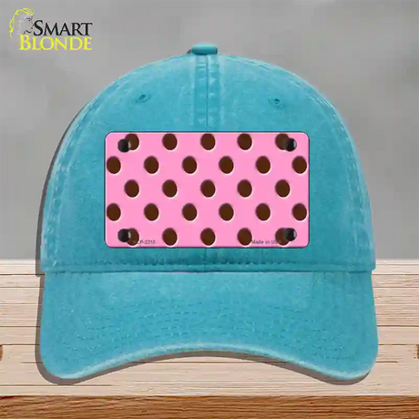 Chocolate Brown Polka Dots Pink Novelty License Plate Hat Unconstructed Cotton / Lake Blue