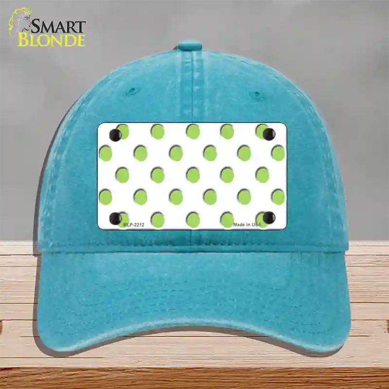 Lime Green Polka Dots White Novelty License Plate Hat Unconstructed Cotton / Lake Blue