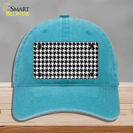 White Black Houndstooth Novelty License Plate Hat Unconstructed Cotton / Lake Blue