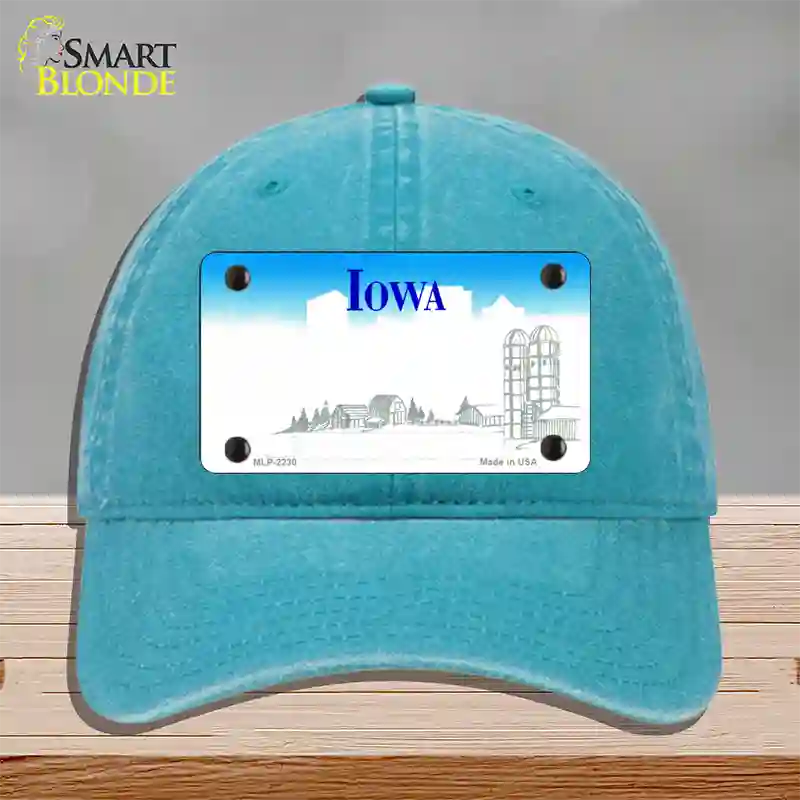 Iowa State Blank Novelty License Plate Hat Unconstructed Cotton / Lake Blue