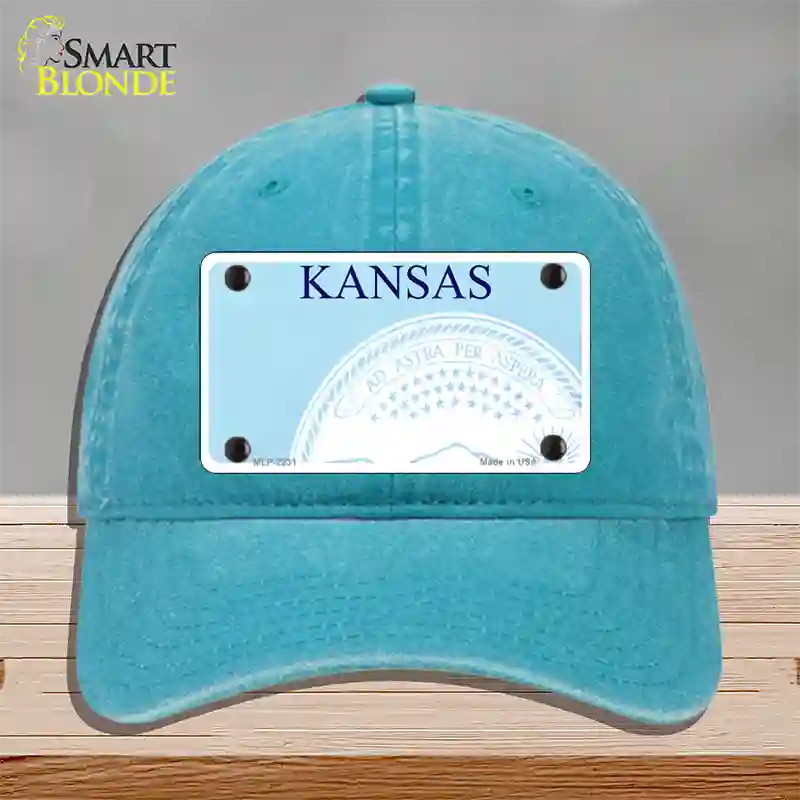 Kansas State Blank Novelty License Plate Hat Unconstructed Cotton / Lake Blue