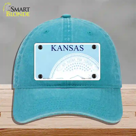 Kansas State Blank Novelty License Plate Hat Unconstructed Cotton / Lake Blue