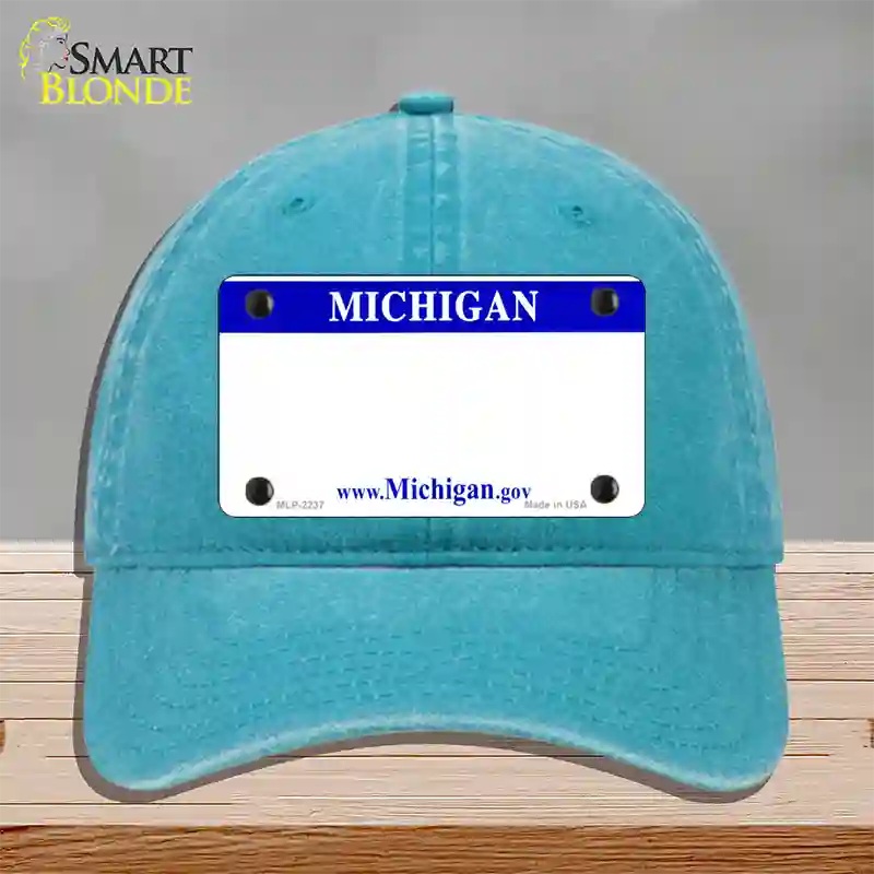 Michigan State Blank Novelty License Plate Hat Unconstructed Cotton / Lake Blue