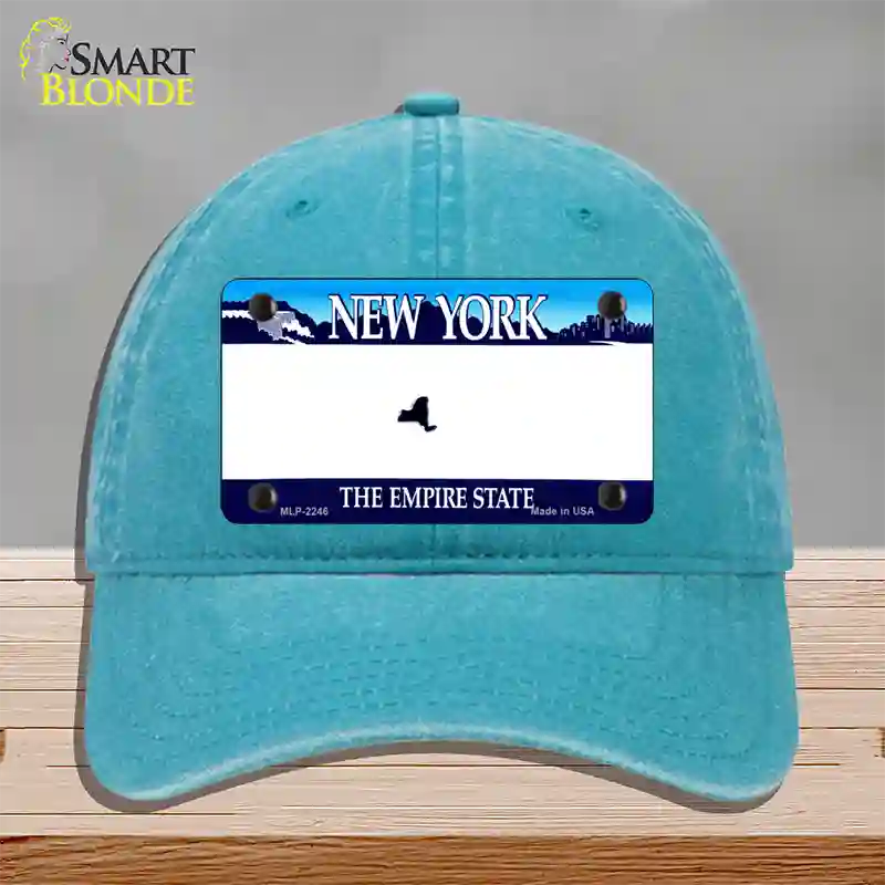 New York State State Blank Novelty License Plate Hat Unconstructed Cotton / Lake Blue