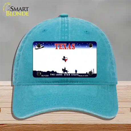 Texas State Blank Novelty License Plate Hat Unconstructed Cotton / Lake Blue