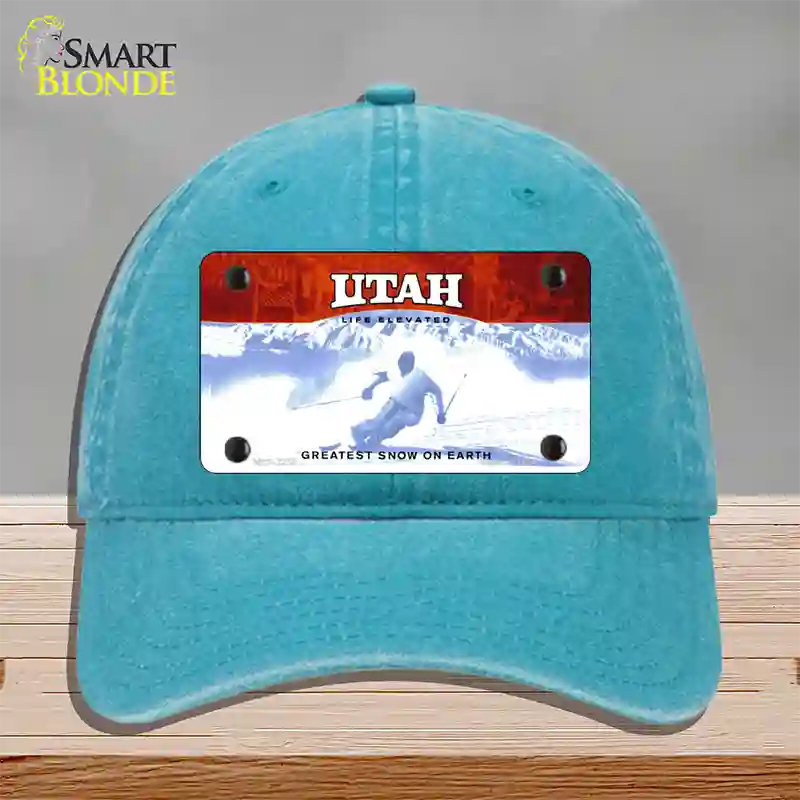 Utah State Blank Novelty License Plate Hat Unconstructed Cotton / Lake Blue