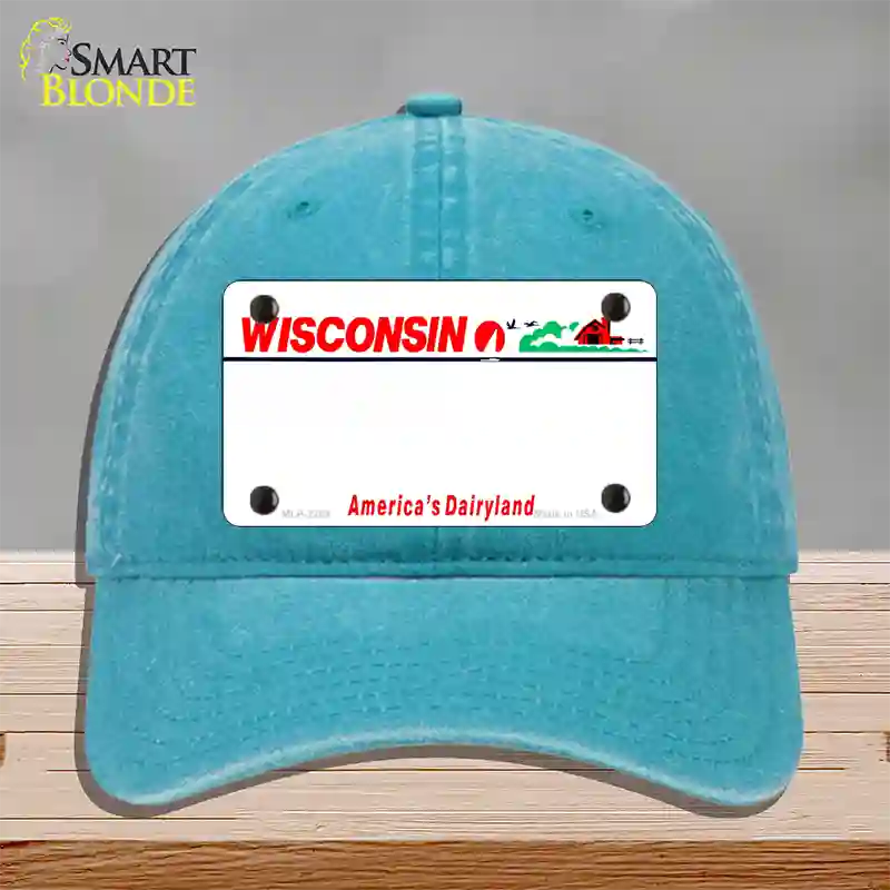 Wisconsin State Blank Novelty License Plate Hat Unconstructed Cotton / Lake Blue