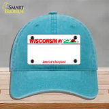 Wisconsin State Blank Novelty License Plate Hat Unconstructed Cotton / Lake Blue