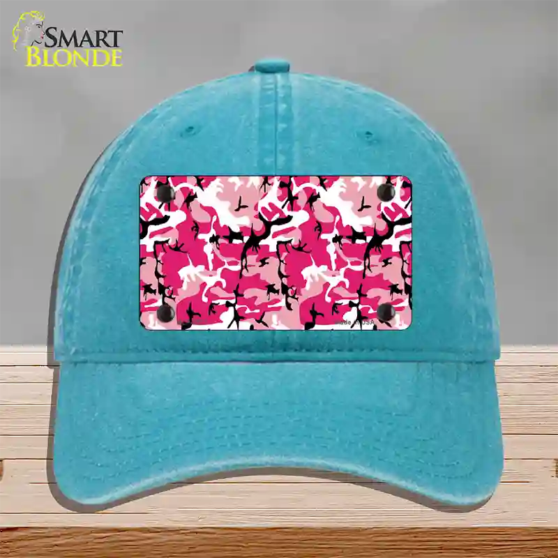 Pink Camouflage Novelty License Plate Hat Unconstructed Cotton / Lake Blue