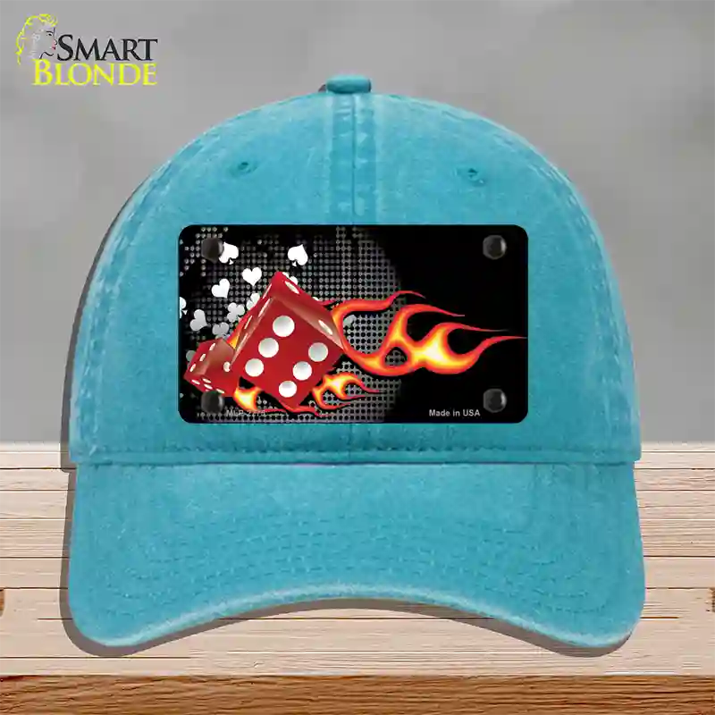 Fire Dice Flame Novelty License Plate Hat Unconstructed Cotton / Lake Blue