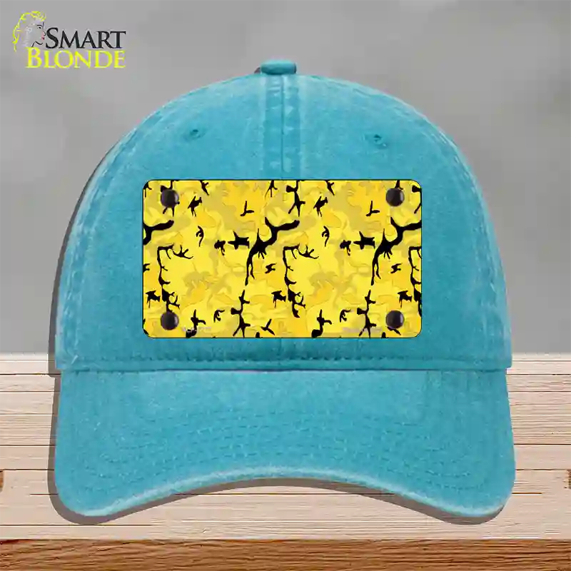 Yellow Camouflage Novelty License Plate Hat Unconstructed Cotton / Lake Blue