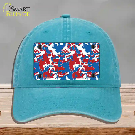 Patriotic Camouflage Novelty License Plate Hat Unconstructed Cotton / Lake Blue