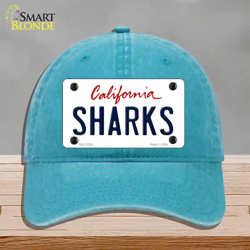 Sharks California State Novelty License Plate Hat Unconstructed Cotton / Lake Blue