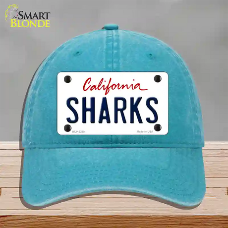 Sharks California State Novelty License Plate Hat Unconstructed Cotton / Lake Blue