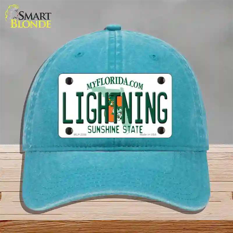 Lightning Florida State Novelty License Plate Hat Unconstructed Cotton / Lake Blue