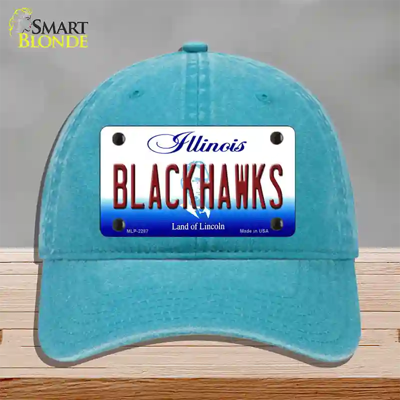 Blackhawks Illinois State Novelty License Plate Hat Unconstructed Cotton / Lake Blue