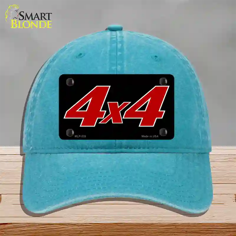 4 X 4 Black Novelty License Plate Hat Unconstructed Cotton / Lake Blue