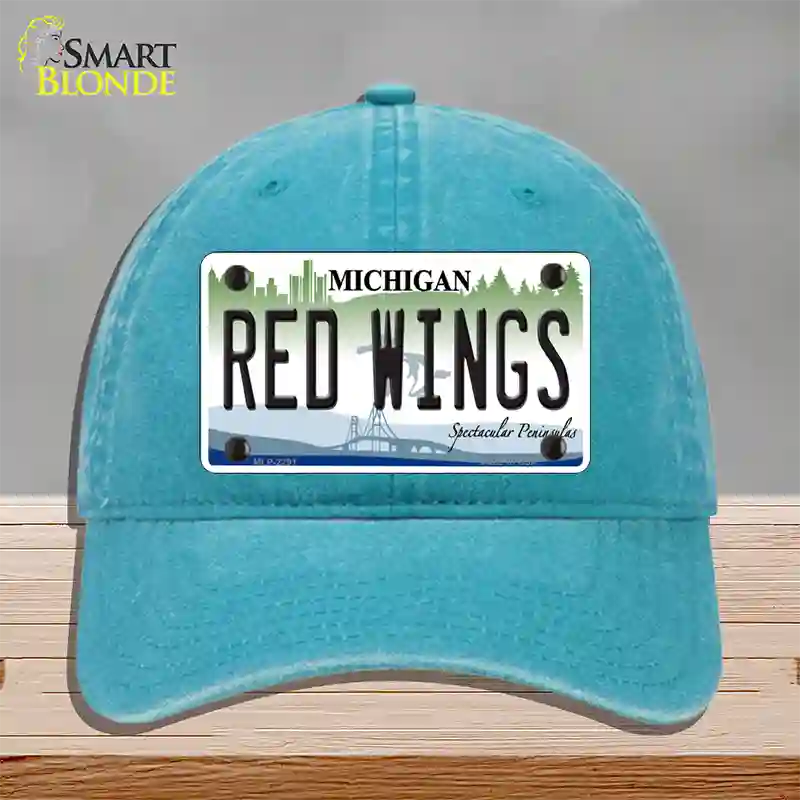 Redwings Michigan State Novelty License Plate Hat Unconstructed Cotton / Lake Blue