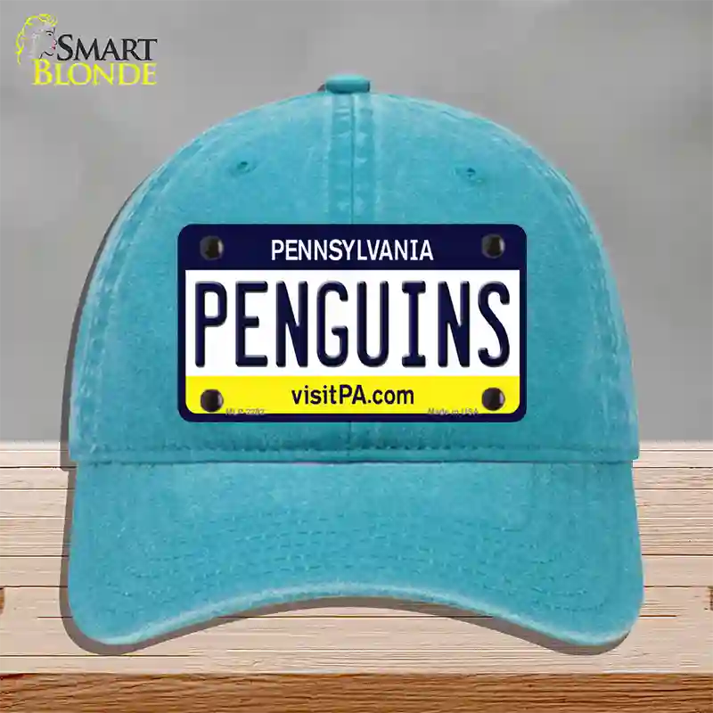 Penguins Pennsylvania State Novelty License Plate Hat Unconstructed Cotton / Lake Blue