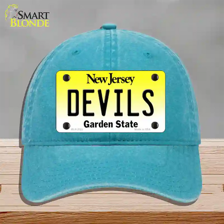 Devils New Jersey State Novelty License Plate Hat Unconstructed Cotton / Lake Blue