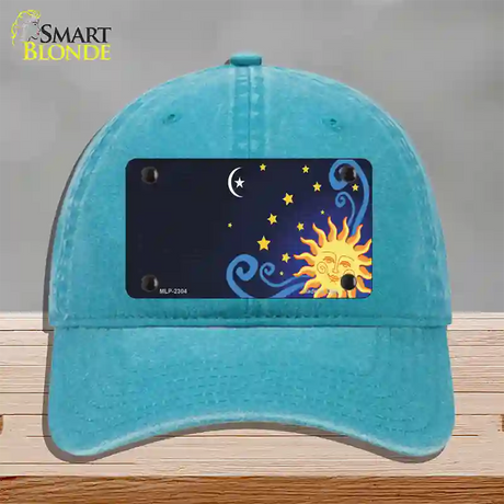 Celestial Sun Offset Novelty License Plate Hat Unconstructed Cotton / Lake Blue