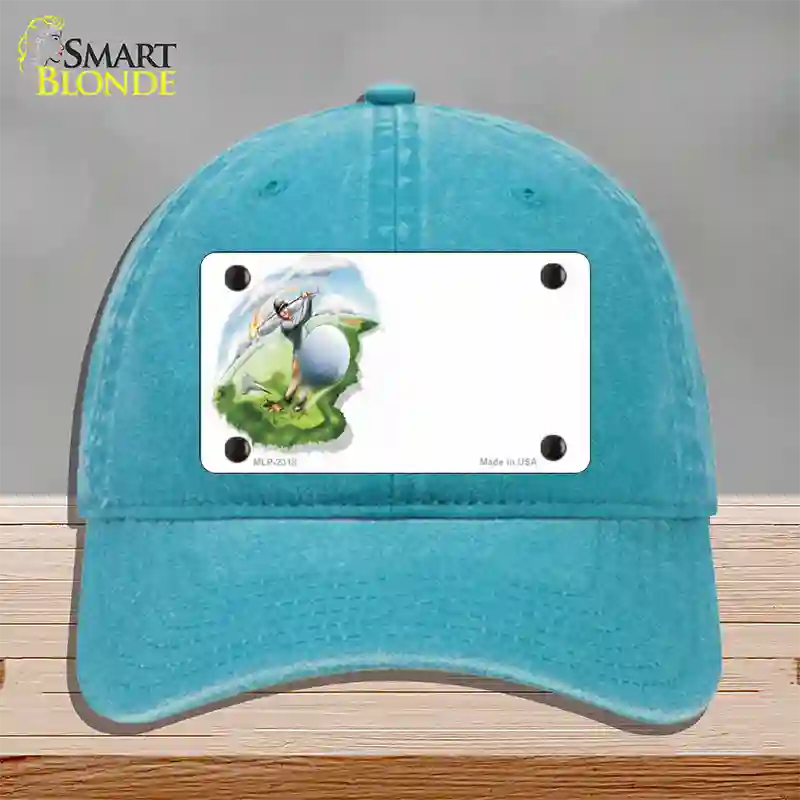 Golf Tee Shot Offset Novelty License Plate Hat Unconstructed Cotton / Lake Blue