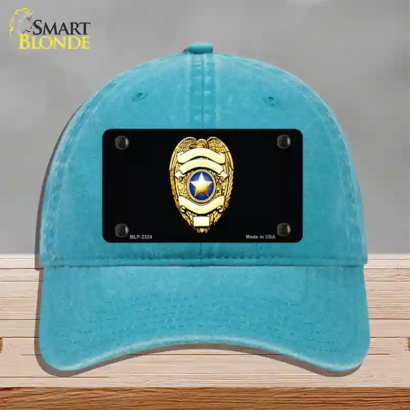 Police Badge Novelty License Plate Hat Unconstructed Cotton / Lake Blue