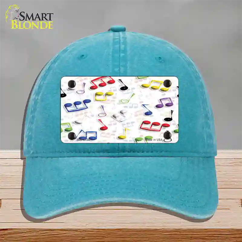 Musical Notes Multi-Color Novelty License Plate Hat Unconstructed Cotton / Lake Blue