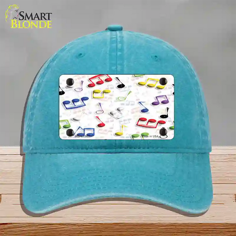 Musical Notes Multi-Color Novelty License Plate Hat Unconstructed Cotton / Lake Blue