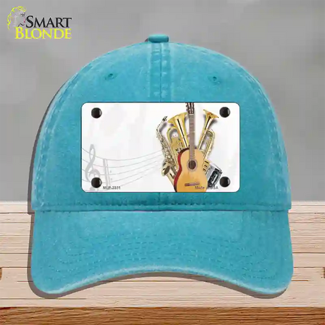 Musical Instruments Offset Novelty License Plate Hat Unconstructed Cotton / Lake Blue