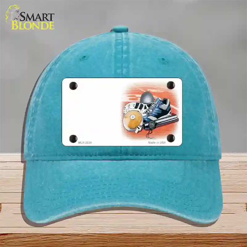 Track And Field Offset Novelty License Plate Hat Unconstructed Cotton / Lake Blue