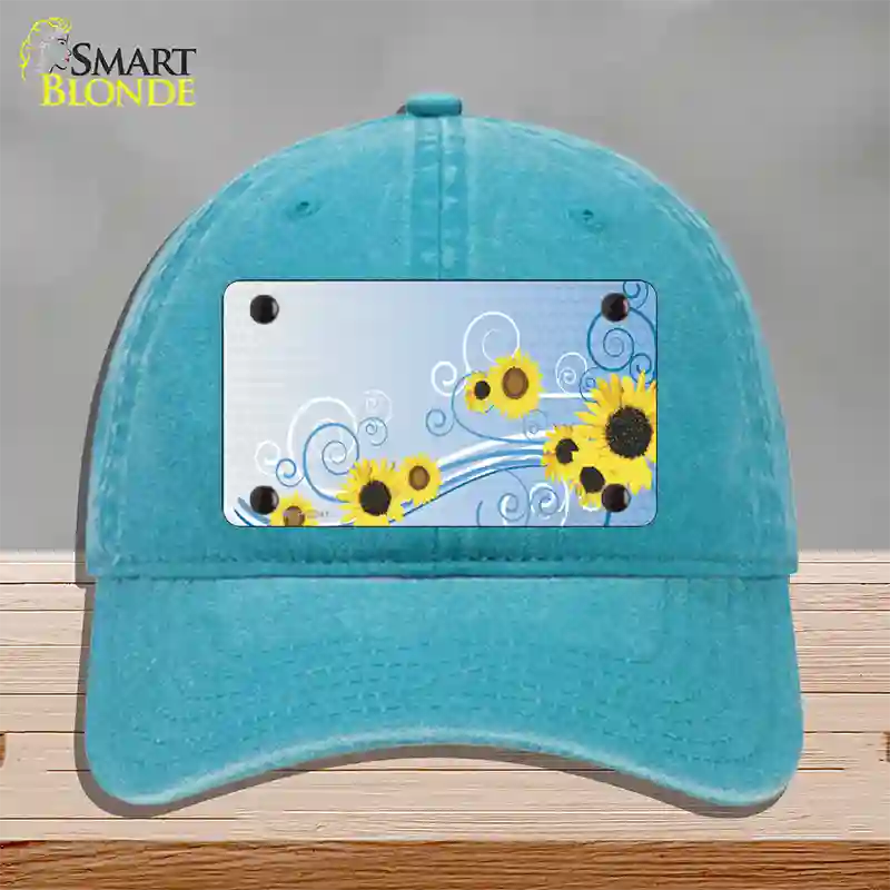 Sunflowers Novelty License Plate Hat Unconstructed Cotton / Lake Blue