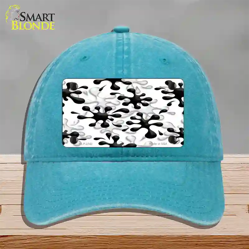 Splatter Black White Novelty License Plate Hat Unconstructed Cotton / Lake Blue