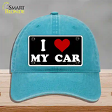 I Love My Car Black Novelty License Plate Hat Unconstructed Cotton / Lake Blue