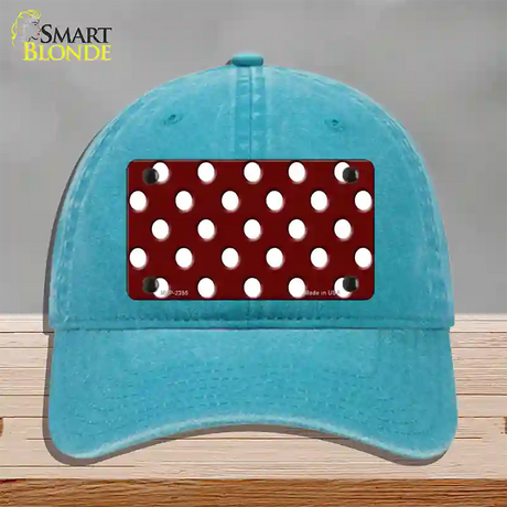 White Polka Dots Burgundy Novelty License Plate Hat Unconstructed Cotton / Lake Blue