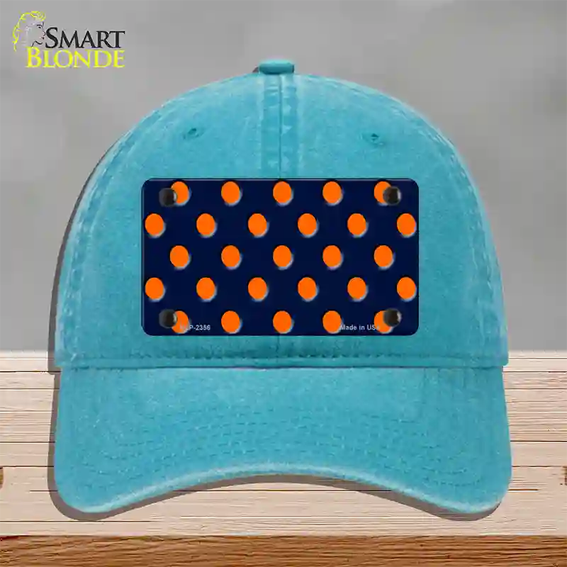 Orange Polka Dots Navy Blue Novelty License Plate Hat Unconstructed Cotton / Lake Blue