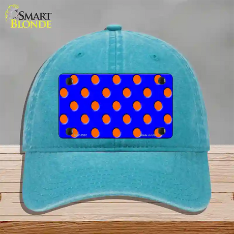 Orange Polka Dots Royal Blue Novelty License Plate Hat Unconstructed Cotton / Lake Blue