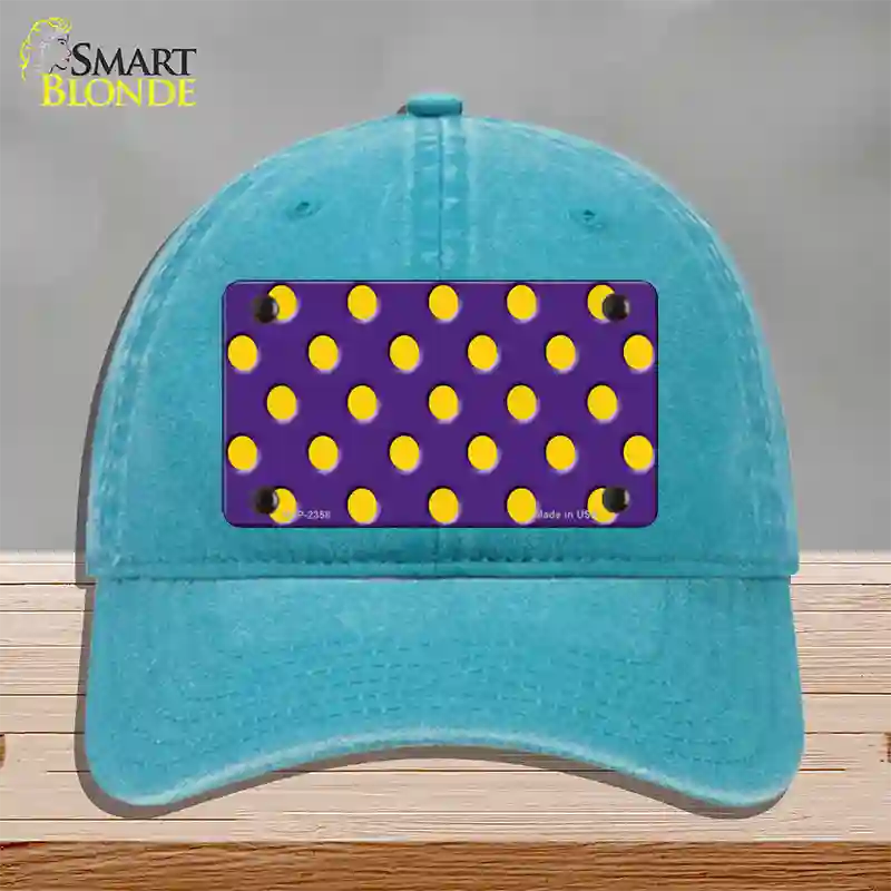 Yellow Polka Dots Purple Novelty License Plate Hat Unconstructed Cotton / Lake Blue