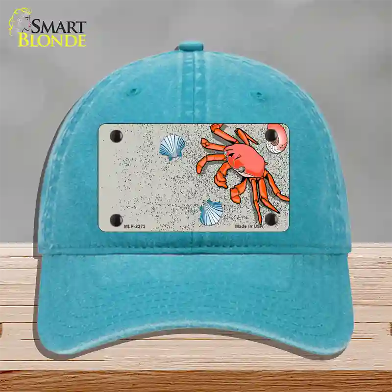 Crab And Seashells Novelty License Plate Hat Unconstructed Cotton / Lake Blue