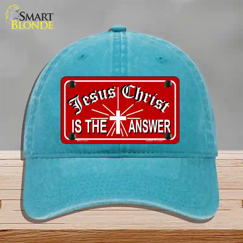 Jesus Christ Is The Answer Novelty License Plate Hat Unconstructed Cotton / Lake Blue