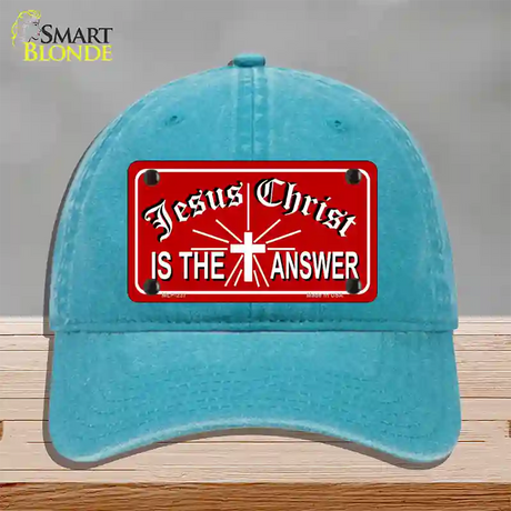 Jesus Christ Is The Answer Novelty License Plate Hat Unconstructed Cotton / Lake Blue