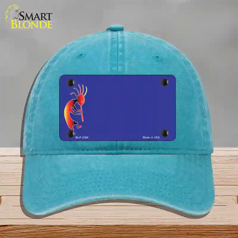 Kokopeli Offset Novelty License Plate Hat Unconstructed Cotton / Lake Blue