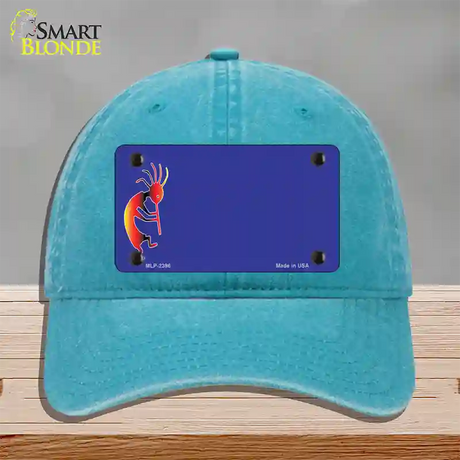 Kokopeli Offset Novelty License Plate Hat Unconstructed Cotton / Lake Blue