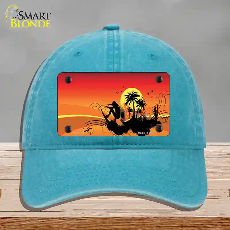 Sunset Surfer Novelty License Plate Hat Unconstructed Cotton / Lake Blue