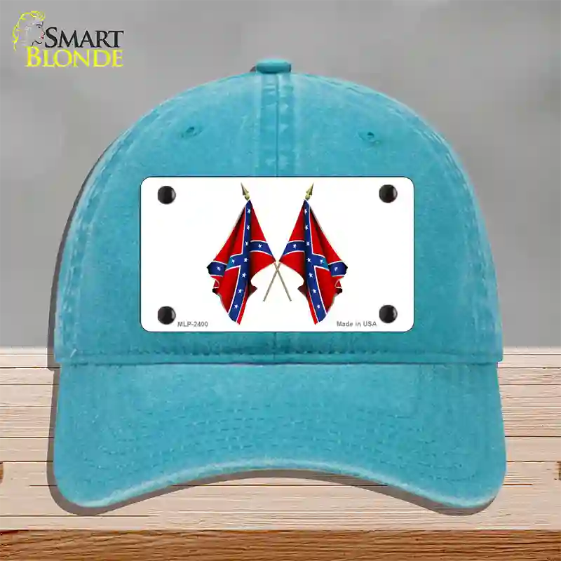 Confederate Crossed Flags Novelty License Plate Hat Unconstructed Cotton / Lake Blue