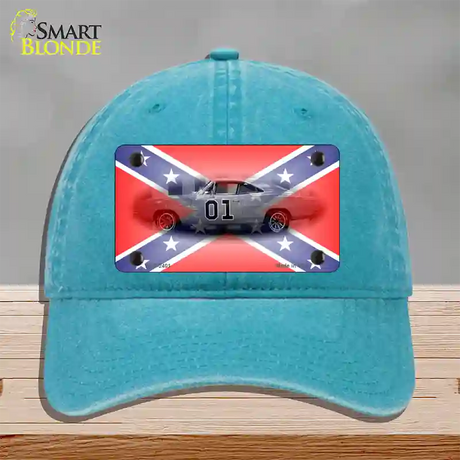 Confederate Flag Charger Novelty License Plate Hat Unconstructed Cotton / Lake Blue