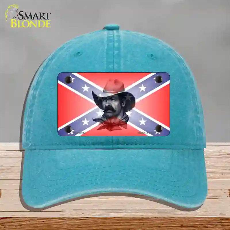 Confederate Flag Cowboy Novelty License Plate Hat Unconstructed Cotton / Lake Blue